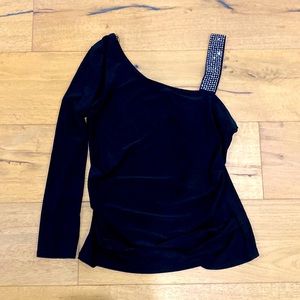 NWOT Women’s black rhinestone strap & long sleeve top - large